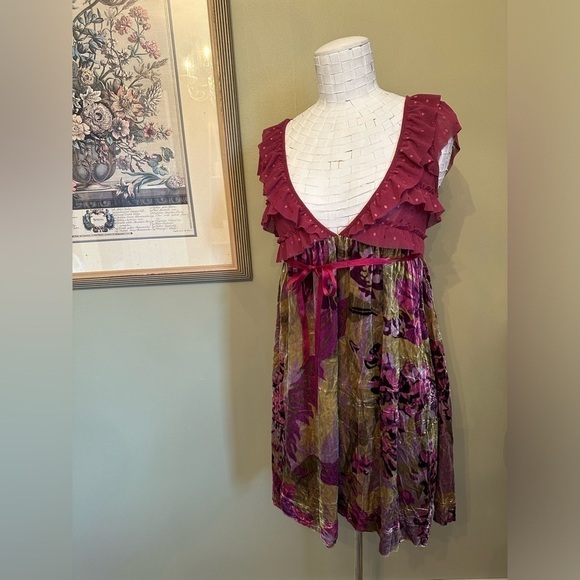 Free People Mesh and Velvet Floral ruffles Dress - Picture 10 of 15